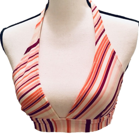 Xhiliration White Pink Halter Striped Bikini Top - Picture 1 of 6